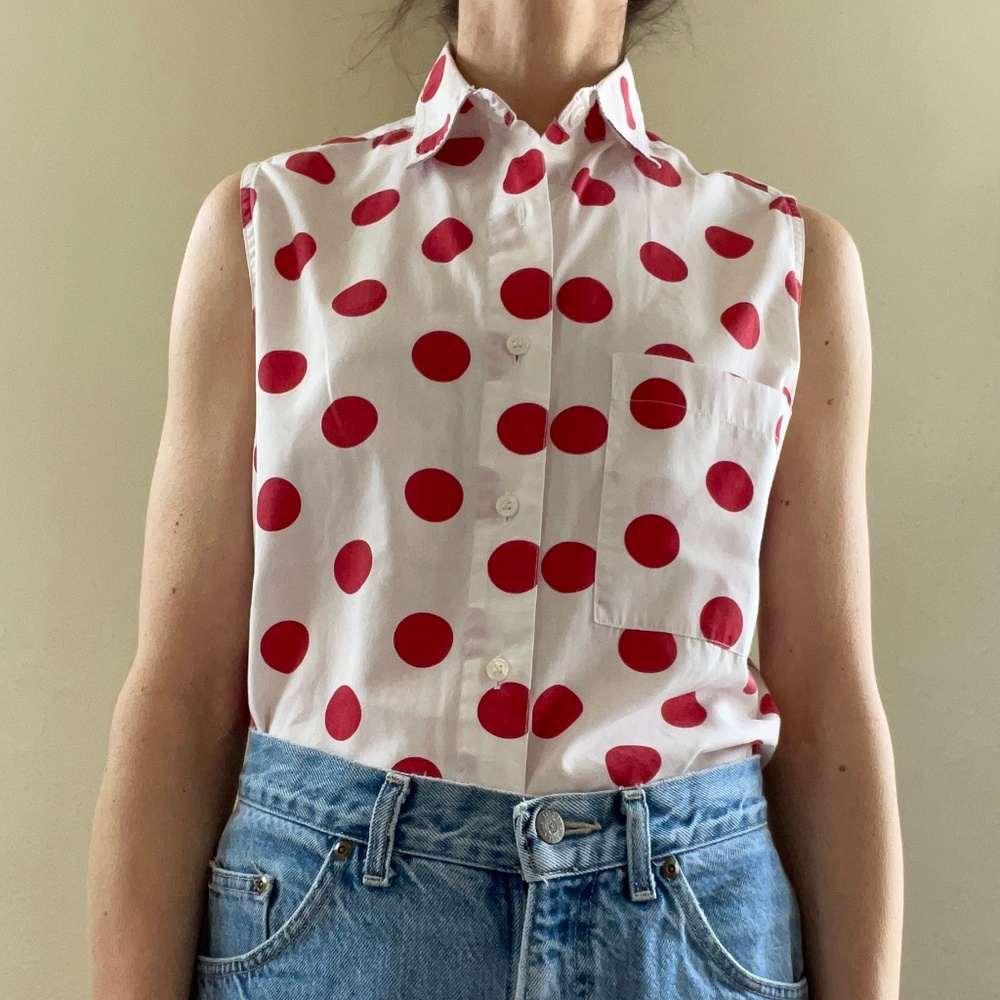 Vintage polka dot button down tank top